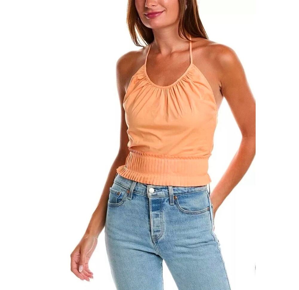 Ramy Brook Charlie Halter Top Size Small Tropical Peach Pleated Hem Retail $245